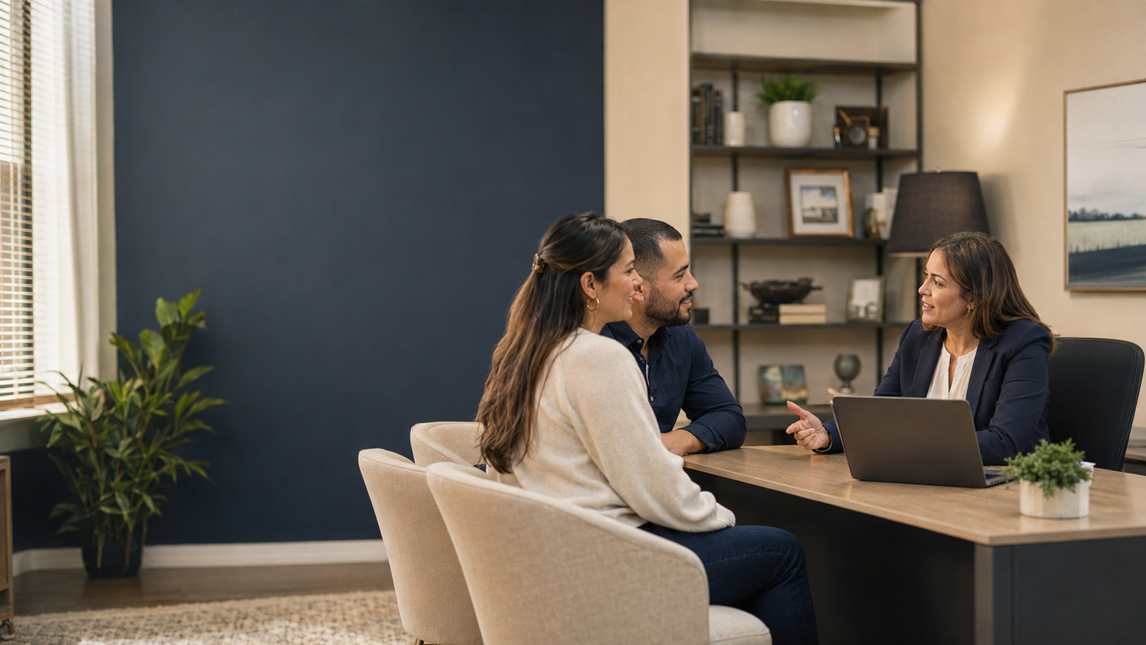 Tax advisor welcoming clients in a modern local office